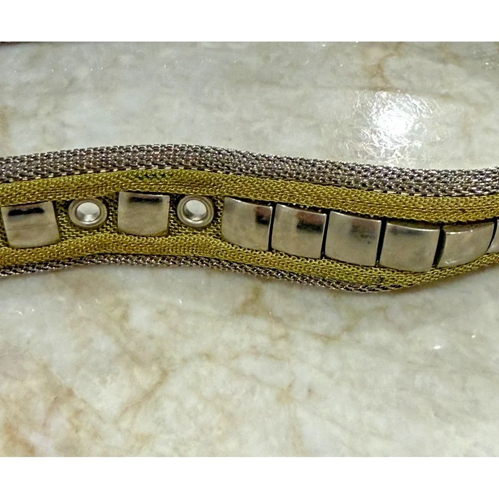 Vintage Mens Steel Mesh Belt w/Leather Trim - Size 40/42 - Steampunk Statement🔥